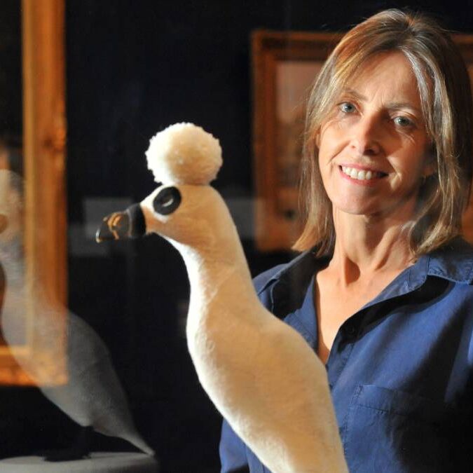 Bendigo Art Gallery director Karen Quinlan with Louise Weaver's Auk, 2010. Picture: NONI HYETT. Via Bendigo Advertiser