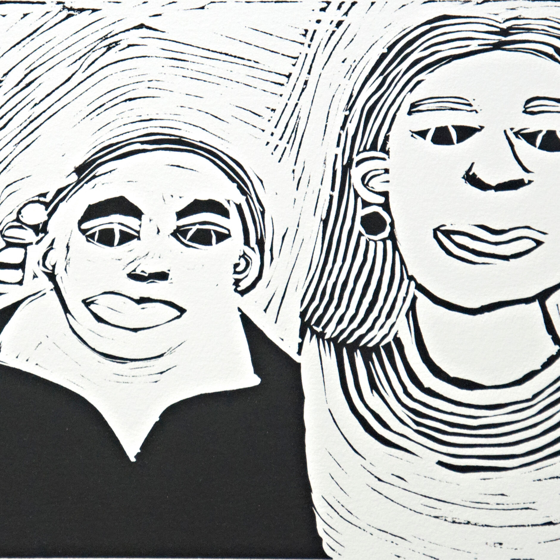 Fiona Taylor, Fiona and Nicole Livingstone, 2017, linocut, edition of 3, 20.5 x 30cm
Courtesy the artist and Arts Project Australia, Melbourne
