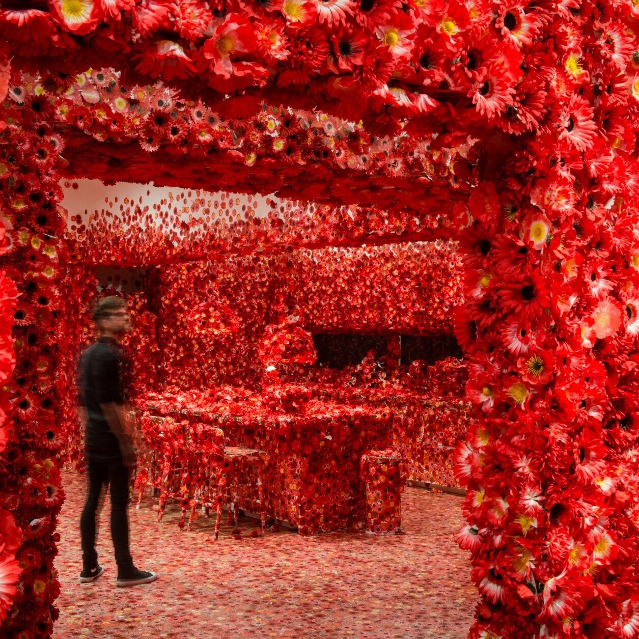 Exhibition image of Yayoi Kusama’s Flower obsession 2017 on display in NGV Triennial at NGV International 2017. Supported by the NGV Women’s Association, with travel support from the Australia-Japan Foundation of the Department of Foreign Affairs and Trade. Photo: Eugene Hyland. 