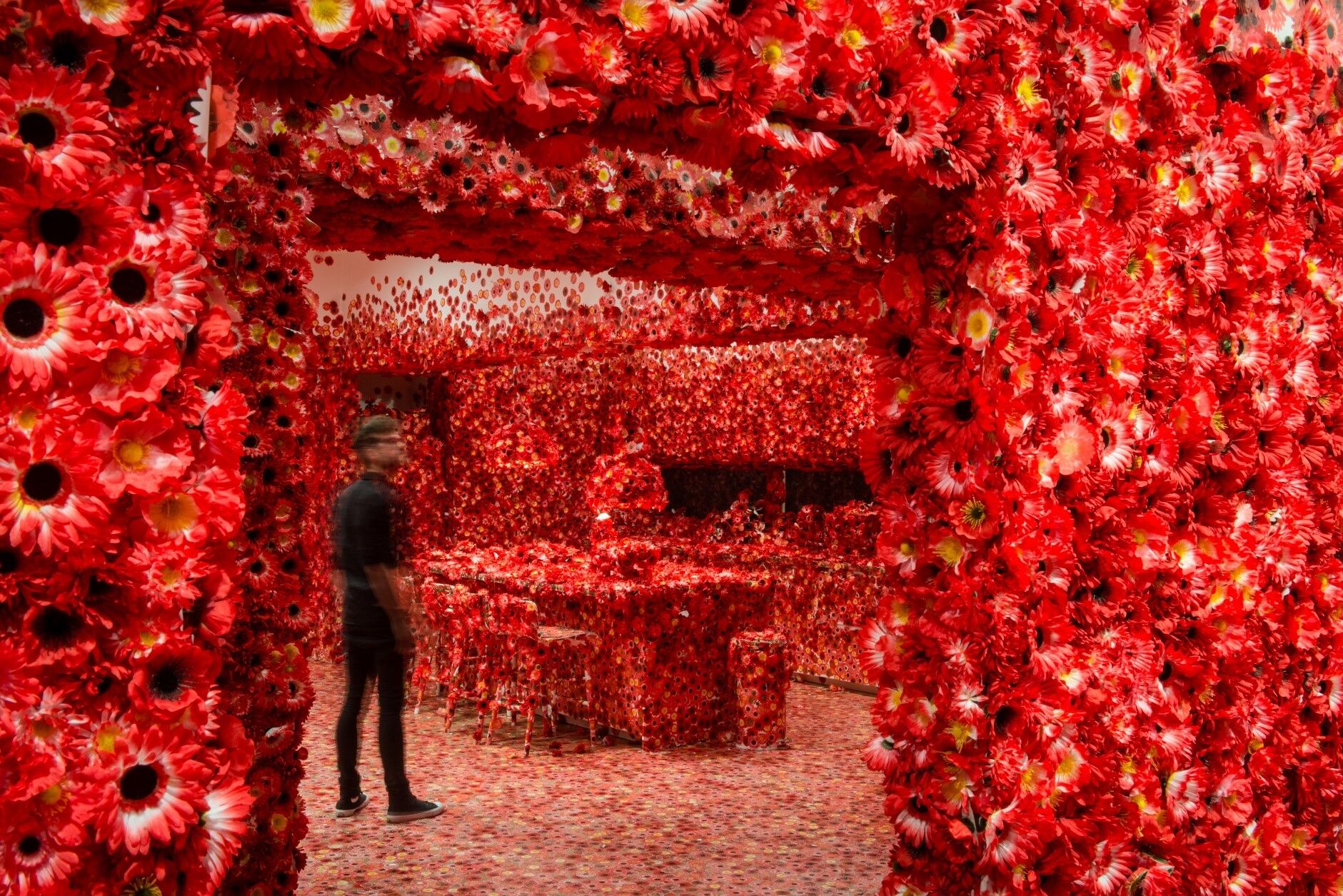 Exhibition image of Yayoi Kusama’s Flower obsession 2017 on display in NGV Triennial at NGV International 2017. Supported by the NGV Women’s Association, with travel support from the Australia-Japan Foundation of the Department of Foreign Affairs and Trade. Photo: Eugene Hyland. 