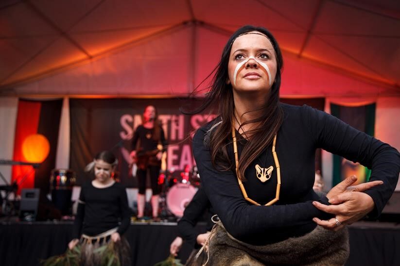 Stacie Piper and Djirri Djirri dancers at Smith Street Dreaming Festival. Photo: James Henry
Wurundjeri and Dja Dja Wurrung woman and current Victorian NAIDOC Committee Chairperson Stacie Piper appointed as First Peoples Curator at Tarrawarra Museum of Art. 