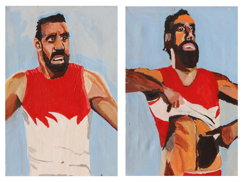 Shepparton Art Museum, diptych, Adam Goodes (Under Pressure) and Adam Goodes (Stand Strong) by Vincent Namatjira.