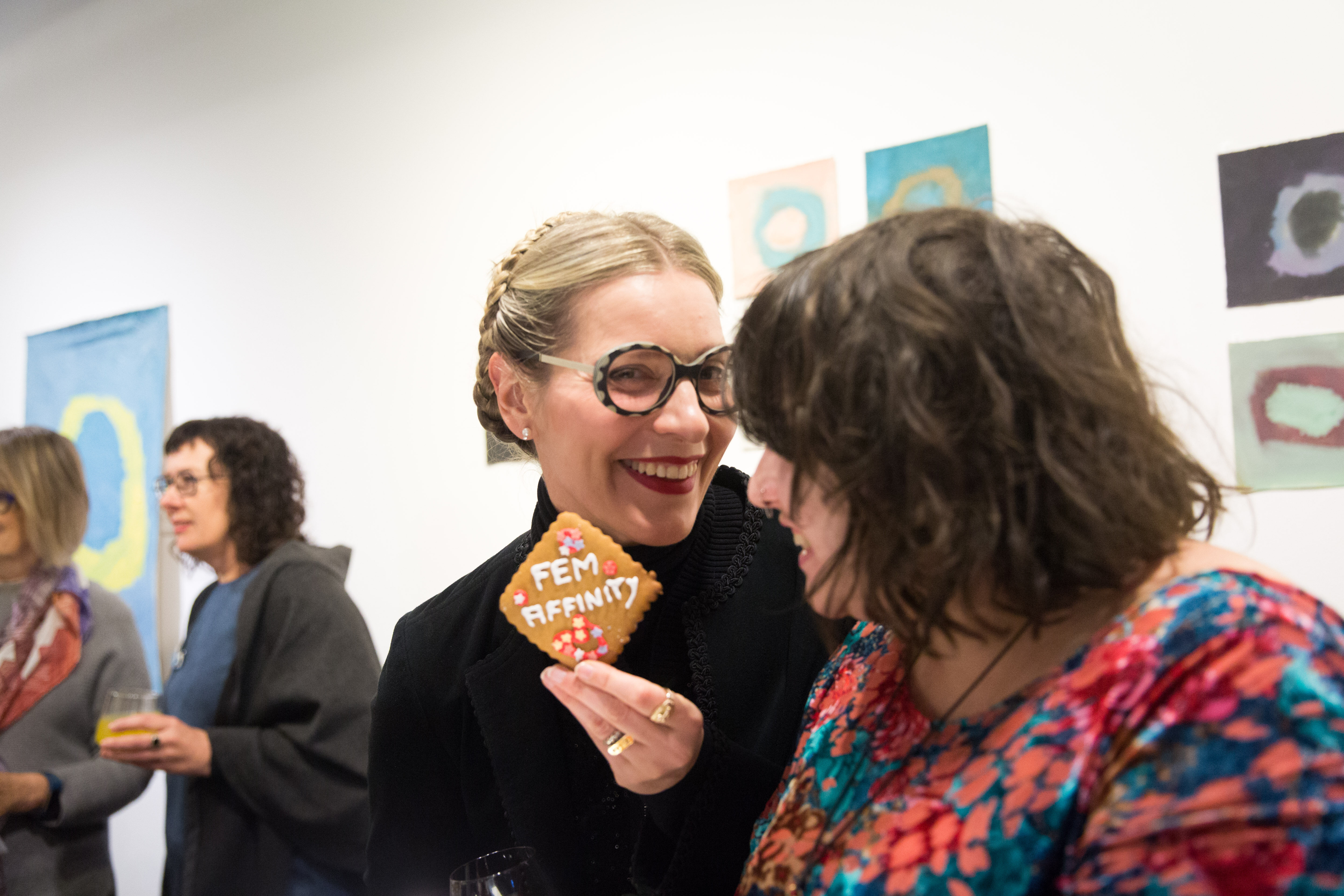 Image Credit: Catherine Bell and Eden Menta at 'FEM-aFFINITY' exhibition opening, Arts Project Australia, 2019. Photograph: Kate Longley